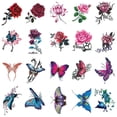 thumbnail image 5 of 50 piezas de tatuajes temporales de flores para mujeres, pegatinas de tatuajes de medio brazo, tatuajes de mariposas de calavera de flores rosas, para decoraciones para adultos, niñas y niños, 5 of 5