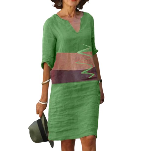 VISgogo, vestido informal para mujer, estampado de retazos, manga corta, cuello en V, diseño, ropa de calle de playa, vestido suelto VISgogo moda
