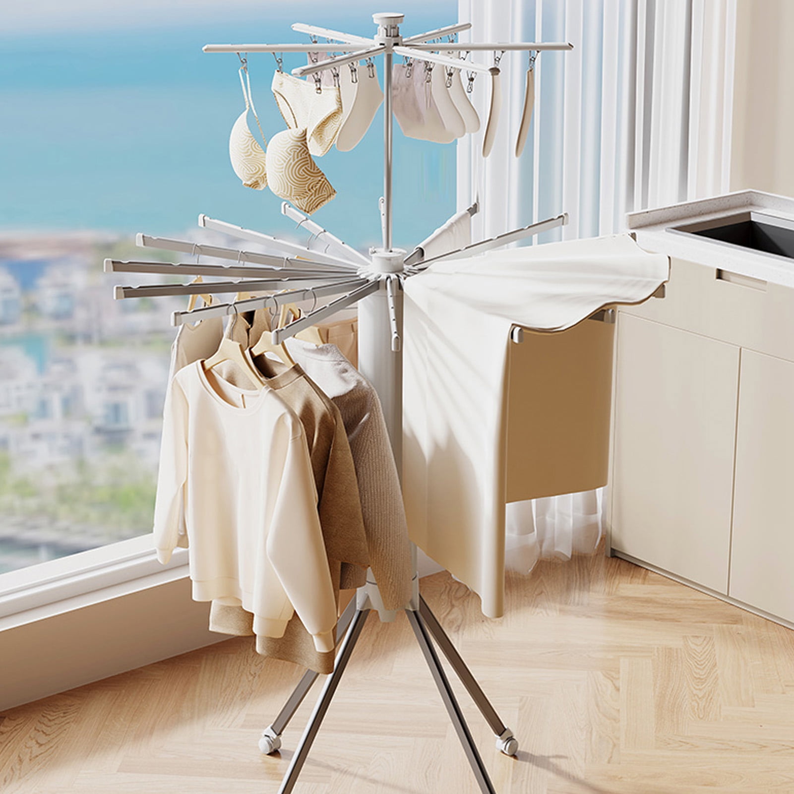 Foldable Aluminum Tripod Clothes Drying Rack, Space Saving Laundry