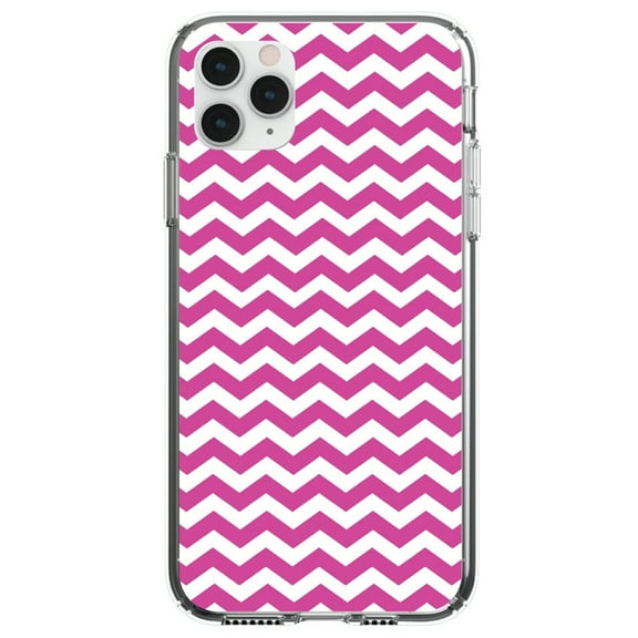 DistinctInk Clear Shockproof Hybrid Case for iPhone 12 MINI (5.4" Screen) - TPU Bumper, Acrylic Back, Tempered Glass Screen Protector - Hot Pink White Chevron Stripes Wave - Chevron Stripes