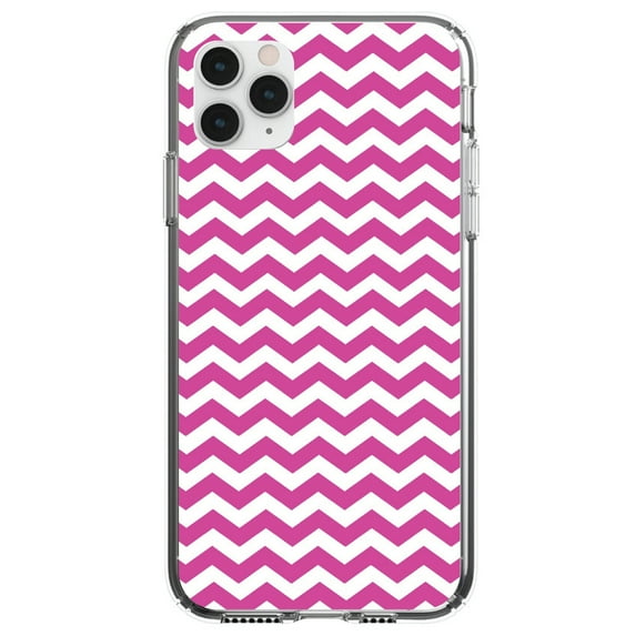 DistinctInk Clear Shockproof Hybrid Case for iPhone 12 MINI (5.4" Screen) - TPU Bumper, Acrylic Back, Tempered Glass Screen Protector - Hot Pink White Chevron Stripes Wave - Chevron Stripes