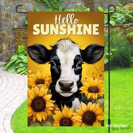Hello Sunshine Cow Sunflower Farmhouse Flag 12x18 POLE NOT INCLUDED Garden Flag