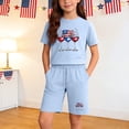 thumbnail image 2 of Summer 2 Piece Set For Kids Crew Neck Short Sleeve Tees Elastic Waist Shorts July 4th Print Casual Comfy Comfy (13 Years, Light Blue), 2 of 9