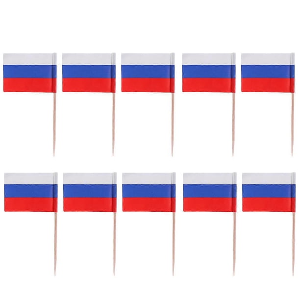100pcs Wooden Flag Toothpicks National Day Decoration Cupcake Toppers Food Toothpick (Russia)