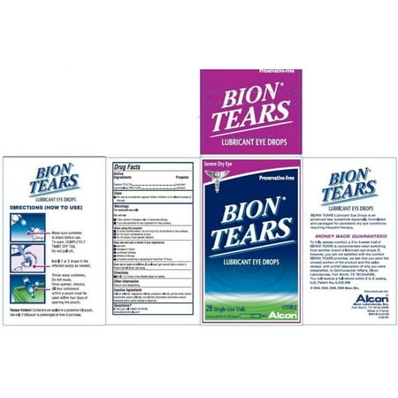 Bion Tears Lubricant Eye Drops, Single-Use Vials - 84 Count