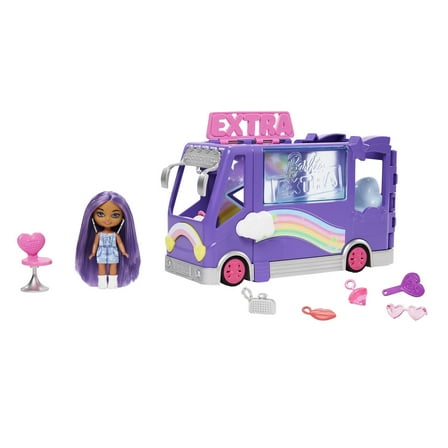 Barbie Extra Mini Minis Vehicle Playset, Tour Bus with Small Doll and Accessories