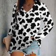 thumbnail image 2 of LYWC Vivid Cowhide Pattern - 1221 Long Sleeve Shirts For Women Oversized Tshirts Tops Tees Fall T-Shirts V Neck, 2 of 7
