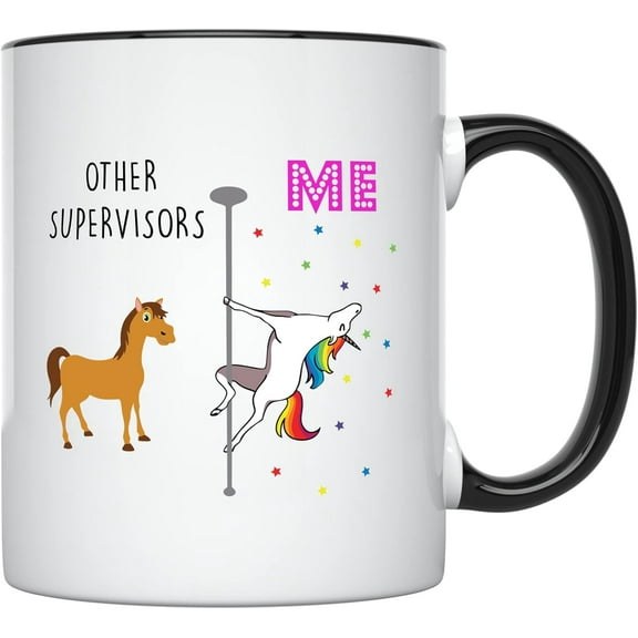 YouNique Designs Unicorn Mug, 11 Oz, Supervisor Gifts for Women, Supervisor Mug, Funny Ceramic Coffee Mug for Men and Women, Tea Mug, Microwave Safe Coffee Cup (Black Handle)
