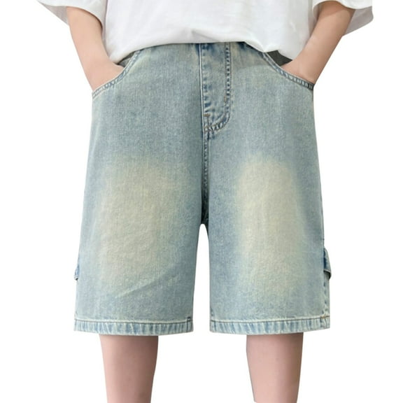 KAUOD Jorts for Boys, Y2k Baggy Loose Wide Leg Denim Shorts, 2025 Trendy Jean Shorts with Pockets, Casual Boy Sweat Pants