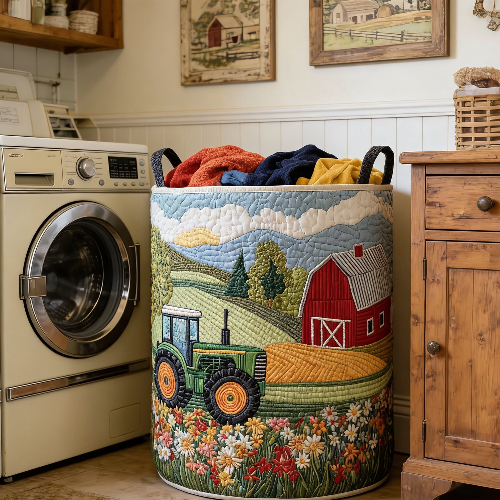 Quilted Laundry Hamper Foldable Storage Basket With Soft Padding And Floral Detail For Bedroom Bathroom Storage