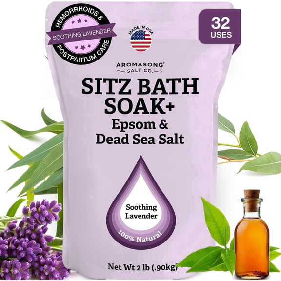 Aromasong Sitz Bath Soak with Dead Sea & Epsom Salt, Lavender & Chamomile for Postpartum & Hemorrhoid Care, 2 lb