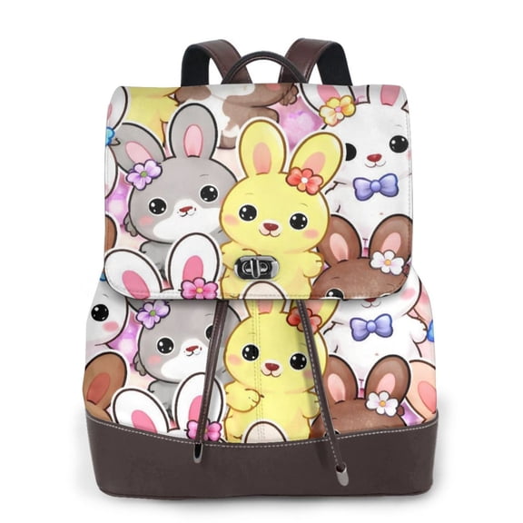 Cute Bunny Women's Leather Backpack All-Over Print Bag for Work and Travel