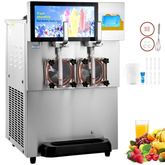 KFFKFF Dual Tank Frozen Drink Machine, 8L / 2.1 Gal Each, 1155W Stainless Steel Construction, Ideal for Margaritas, Smoothies, and Slushies, Suitable for Parties, Cafes, Bars, and Home Use