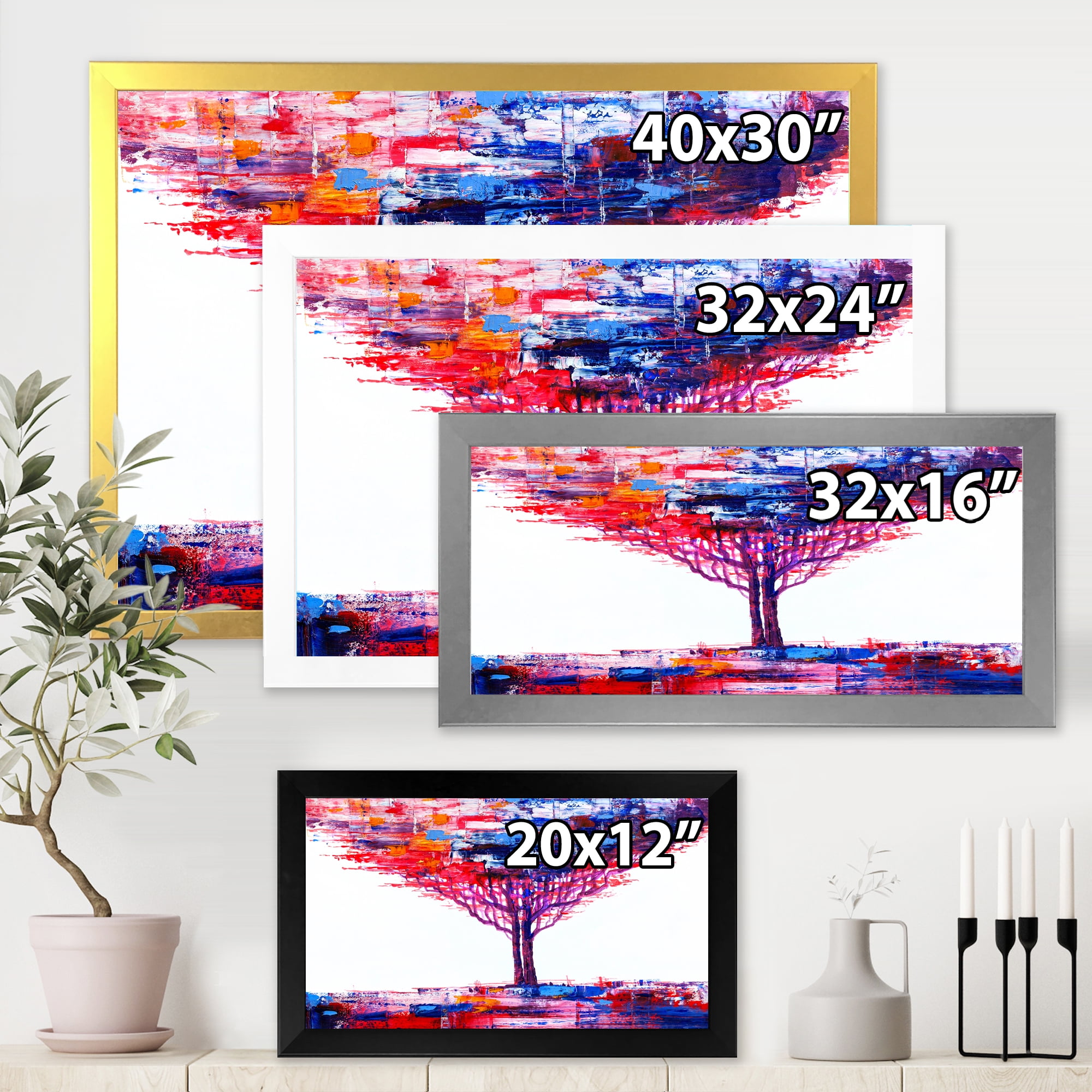 Designart 'Abstract Colorful Tree Impressionist On A White' Modern Framed Art Print