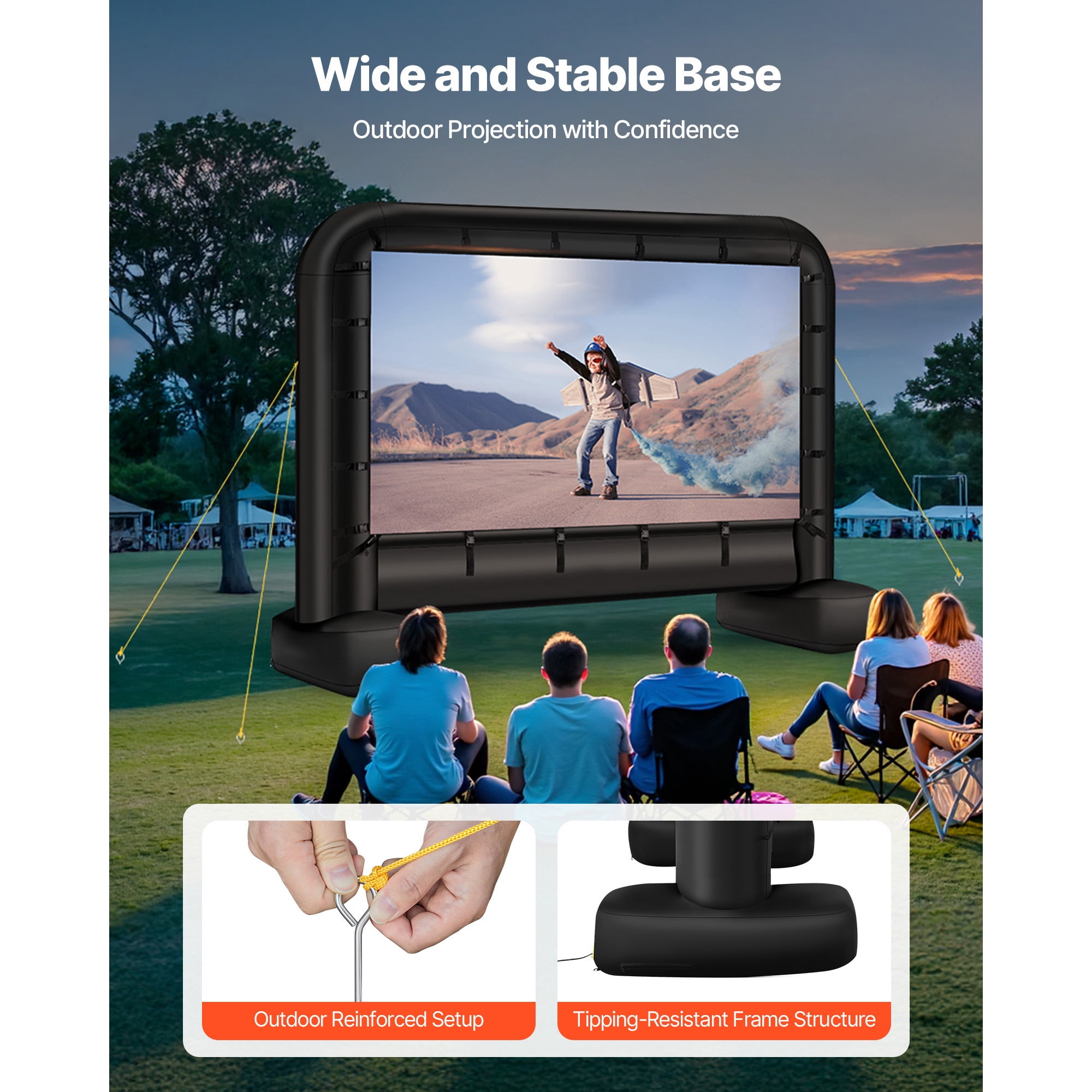 KFFKFF 14 ft Inflatable Movie Screen, 600D Washable Projector Screen with Carrying Bag, 16:9 Quick Setup for Outdoor Events, Home Theater, Parties, and Poolside Entertainment
