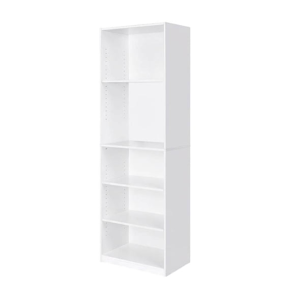 White 5-Shelf Bookcase with Sturdy Shelving for Living Room Storage