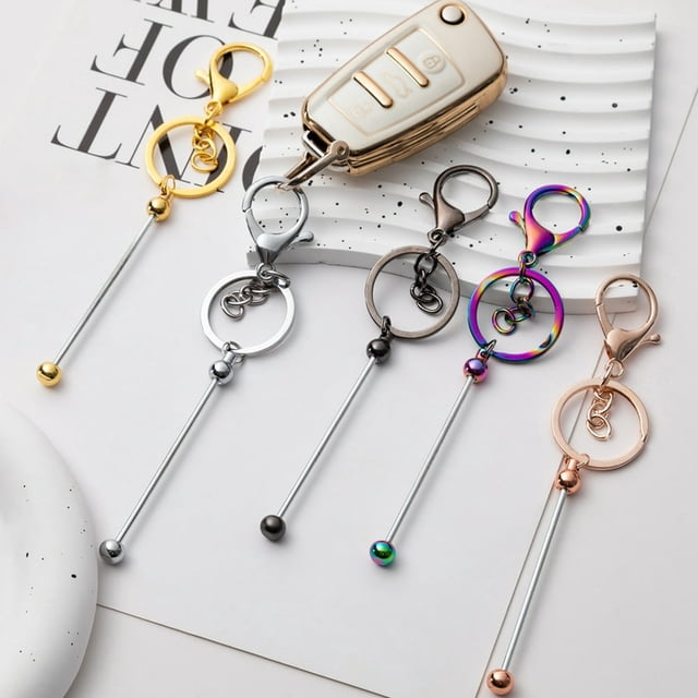 6 Pcs Key Chains Gradient Color Bead Lobster Clip Key Storage Stainless No Deformation Pendant DIY Crafts Jewelry Making Gift Golden One Size