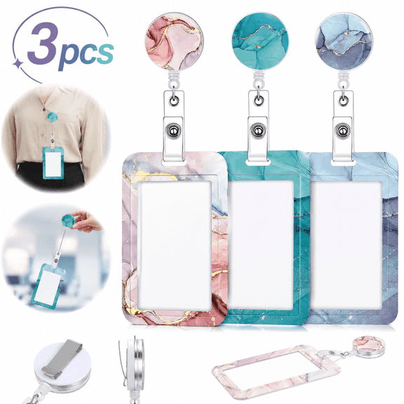Ustris 3 Pack Heavy Duty Badge Holder with Retractable Reel,ID Name Tag Worker Badge Carabiner Clip Card Protector Cover Case
