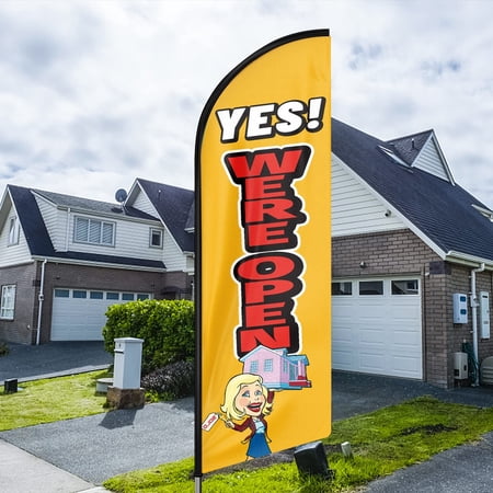 QSUM Open Themed Swooper Flag 8 FT Open Signs Featehr Flag Open Advertising Feather Flag Banner for Store Sales (Blue)(Flagpole NOT Included)