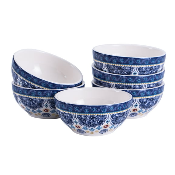 Bico Blue Talavera Dessert Bowls Set of 6, Ceramic Bowls, 12oz, for Ice Cream, Salad, Cereal, Dipping Sauce, Microwave & Dishwasher Safe