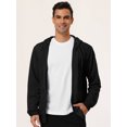 thumbnail image 3 of Sudadera con capucha para hombre, con cremallera completa, manga larga, ligera, sólida, deportiva, con capucha Negro L Unique Bargains Sudadera, 3 of 6