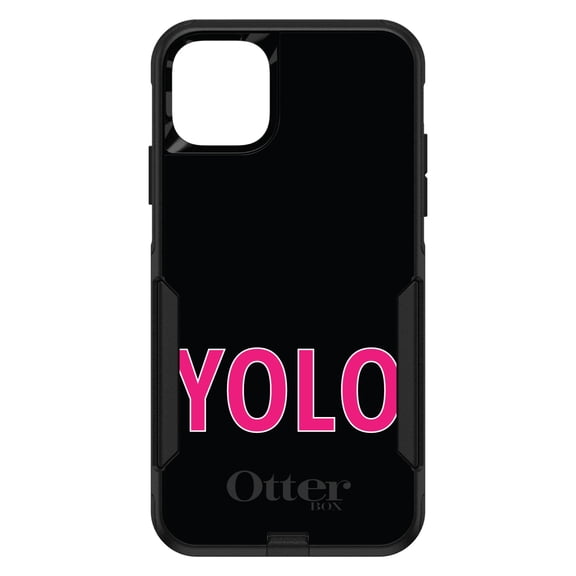 DistinctInk OtterBox Commuter Custom Case for Apple iPhone 15 (6.1" Screen) - Black Pink YOLO - Raised Bezel Screen Guard