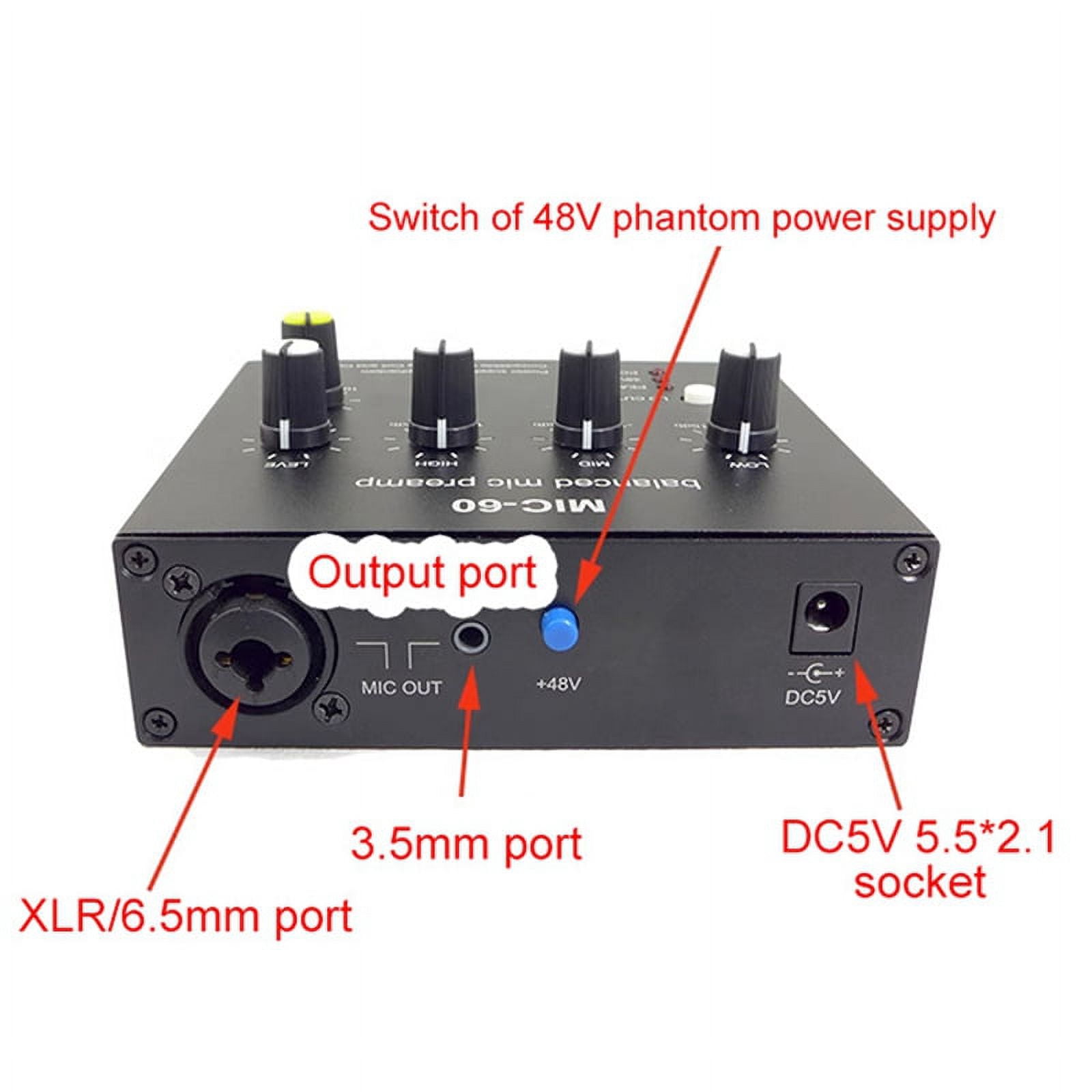 MIC-60 3-Band Equalizer Balanced Mic Preamp Microphone Preamplifier with DC Cable and 6.5mm Cable
