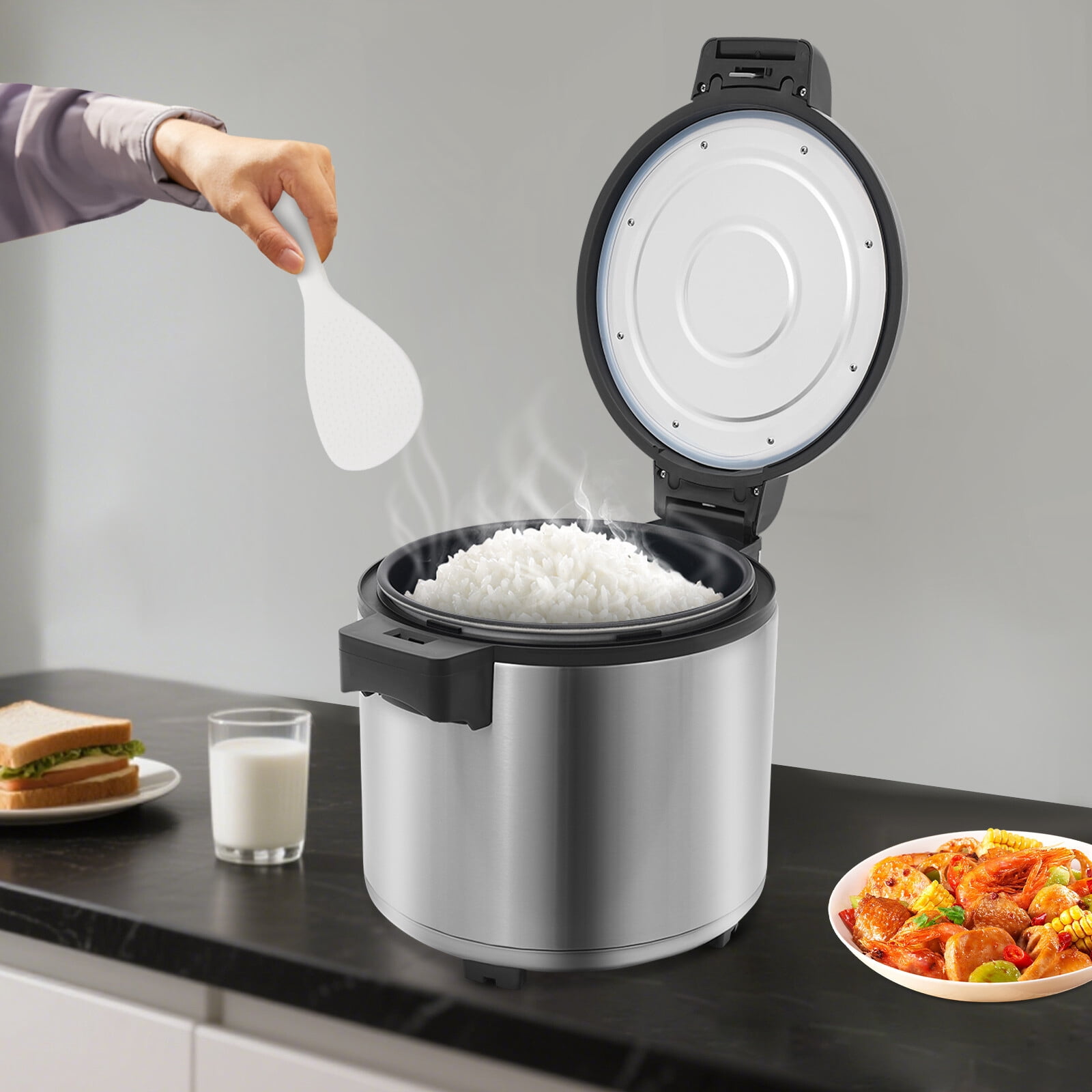 Commercial Electric Rice Warmer 23L/6Gal, 110V 110W Food Warmer for Restaurant Buffet Party, Stainless Steel Non-Stick Inner Pot, Keep Rice Warm Only (Not a Rice Cooker), Includes Rice Spoon