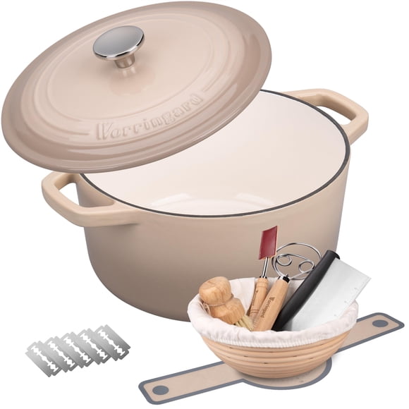 Horno holandés VORRINGARD de hierro fundido de 4,5 qt, set para hornear pan