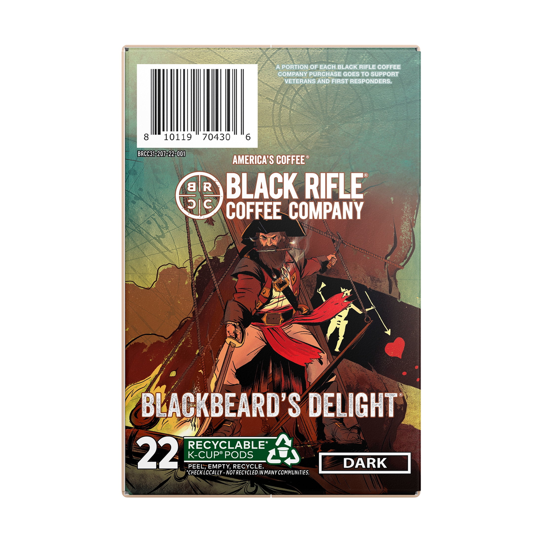 (4 pack) Black Rifle Coffee Company Blackbeard's Delight K Cups Pods, Dark Roast, 22 Ct
