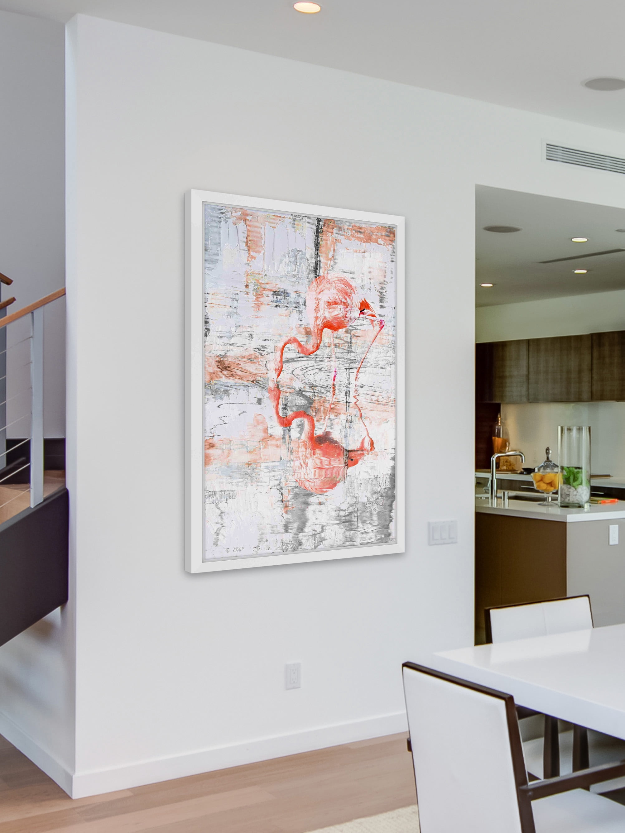 "Flamingo Reflection" Framed Painting Print