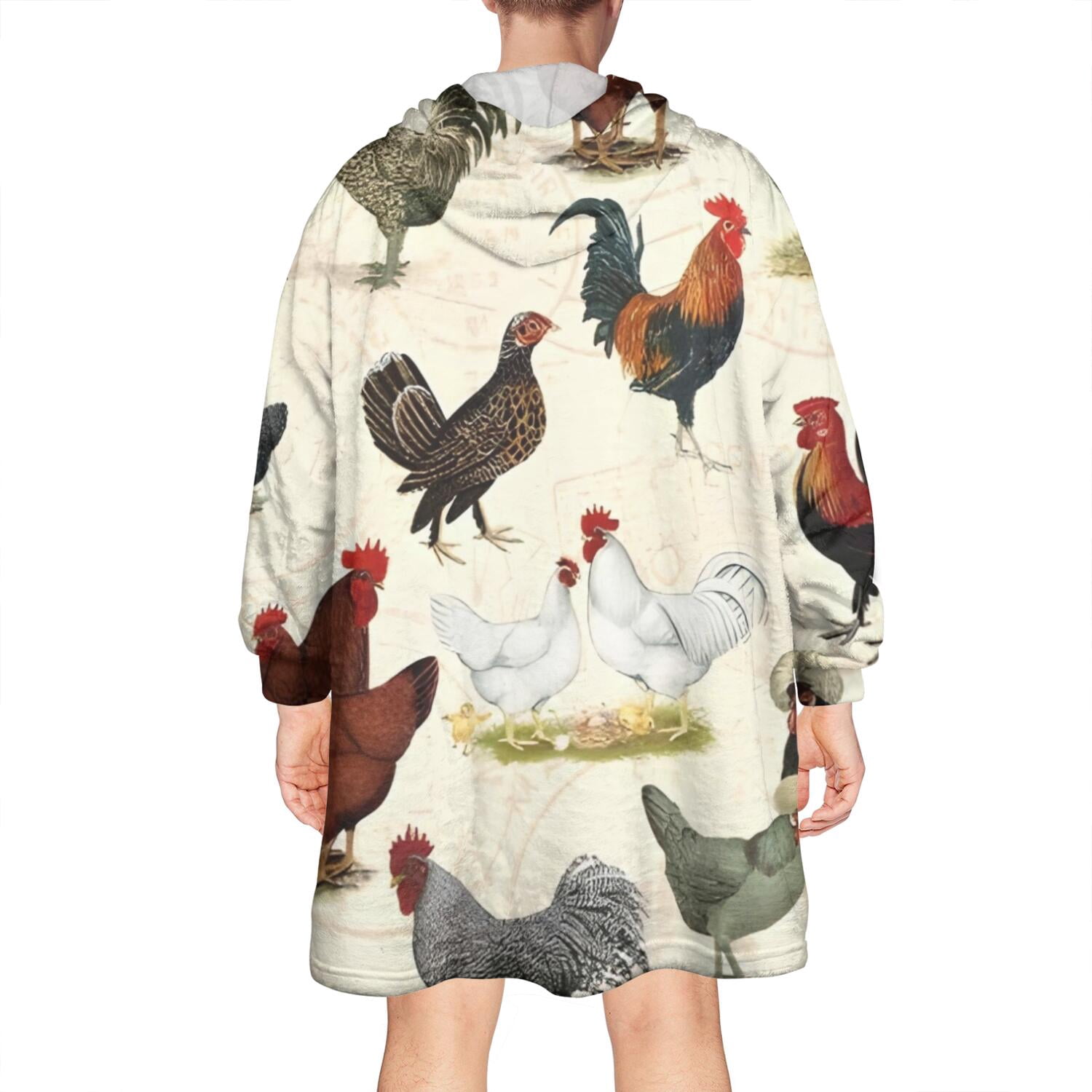 Wearable Oversized Blanket,Beige Chicken Breed Pattern Wearable Blanket Hoodie for Adults,Cozy Hooded Blankets with Super Pockets,Super Warm Fuzzy Pullover for Women & Men