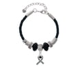 thumbnail image 2 of Delight Jewelry Silvertone Scroll Ribbon with Black Crystal Grandmother Celtic Knot Leather Bead Bracelet, 7"+2" Extender, 2 of 4