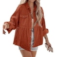 thumbnail image 2 of Women Long Sleeve Corduroy Peplum Shacket Jacket Button Down Babydoll Shirts Oversized Casual Blouses Tops, 2 of 6