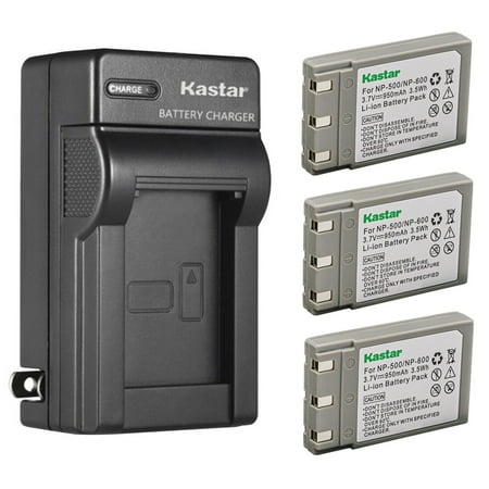 Image of Kastar 3-Pack Battery and AC Wall Charger Replacement for Konica DR-LB4 Minolta NP-500 NP-600 Battery Konica Revio KD-310 KD-310Z KD-400Z KD-410Z KD-500Z KD-510Z Minolta DiMage G400 G500 G600 Camera