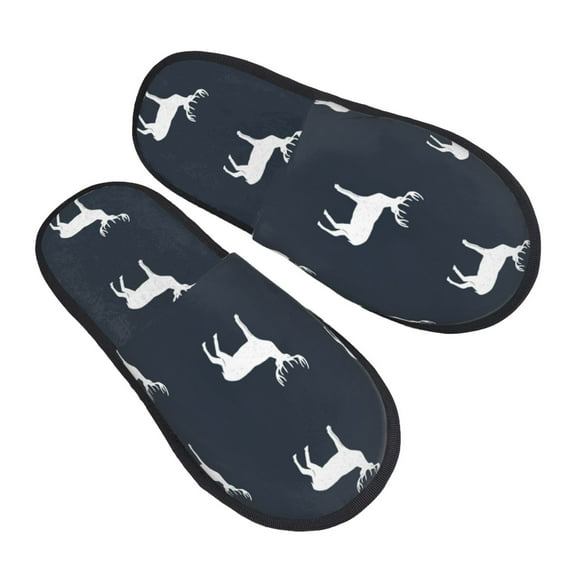 House Slippers for Women Men - white moose deer black Lightweight House Shoes Fuzzy Slippers, Soft Slip-On Cozy House Slippers for Woman Indoor Outdoor