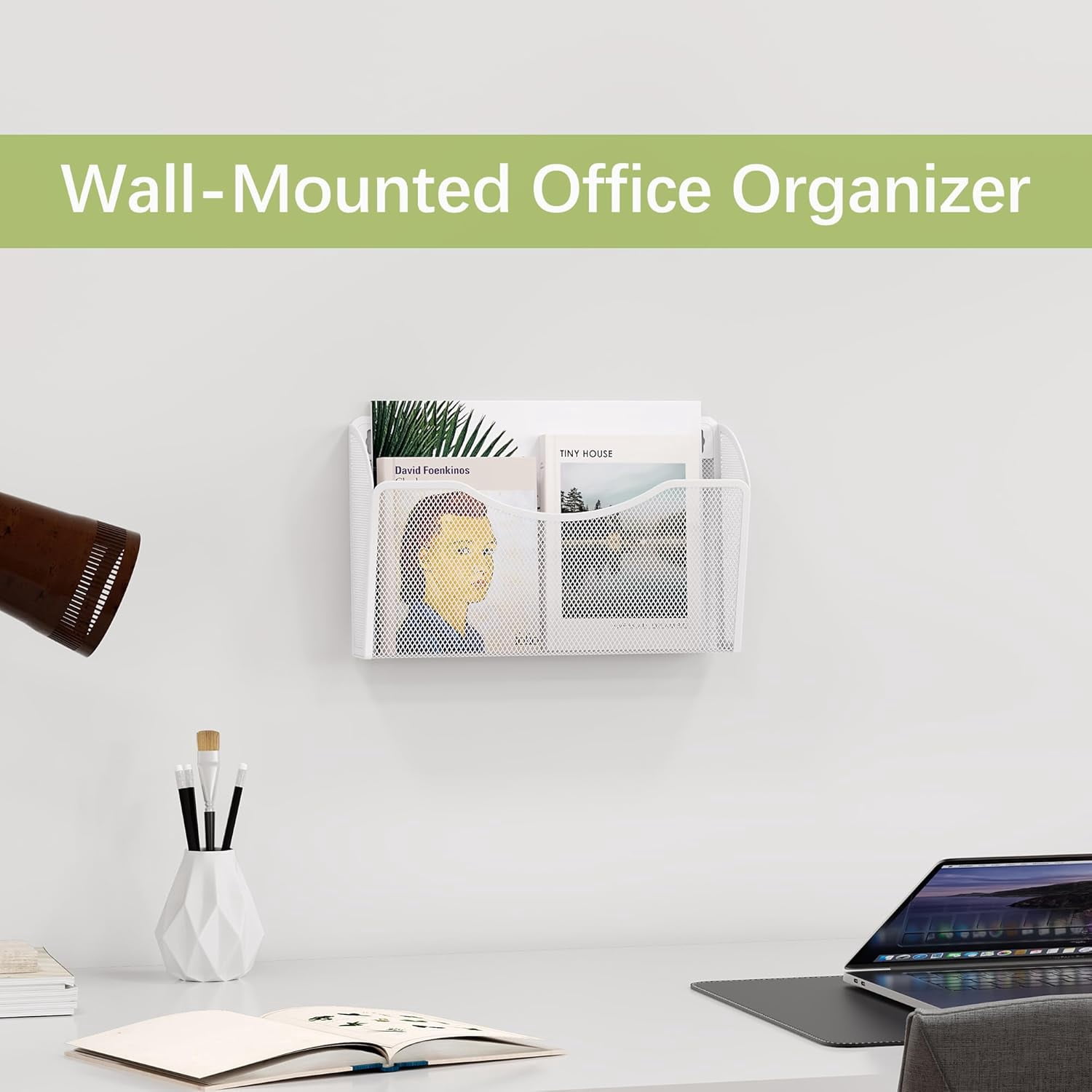 Wall File Organizer, Metal Mesh Hanging File Folder Holder for Letter/A4 Size Folders, Vertical Wall Mount Mail Sorter for Office Paperwork, Classroom, White
