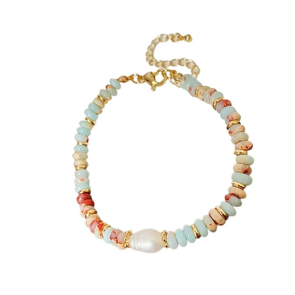 Aellinatey Elegant Handmade Woven Stone Bead Necklace With Pearls Pendant for Women