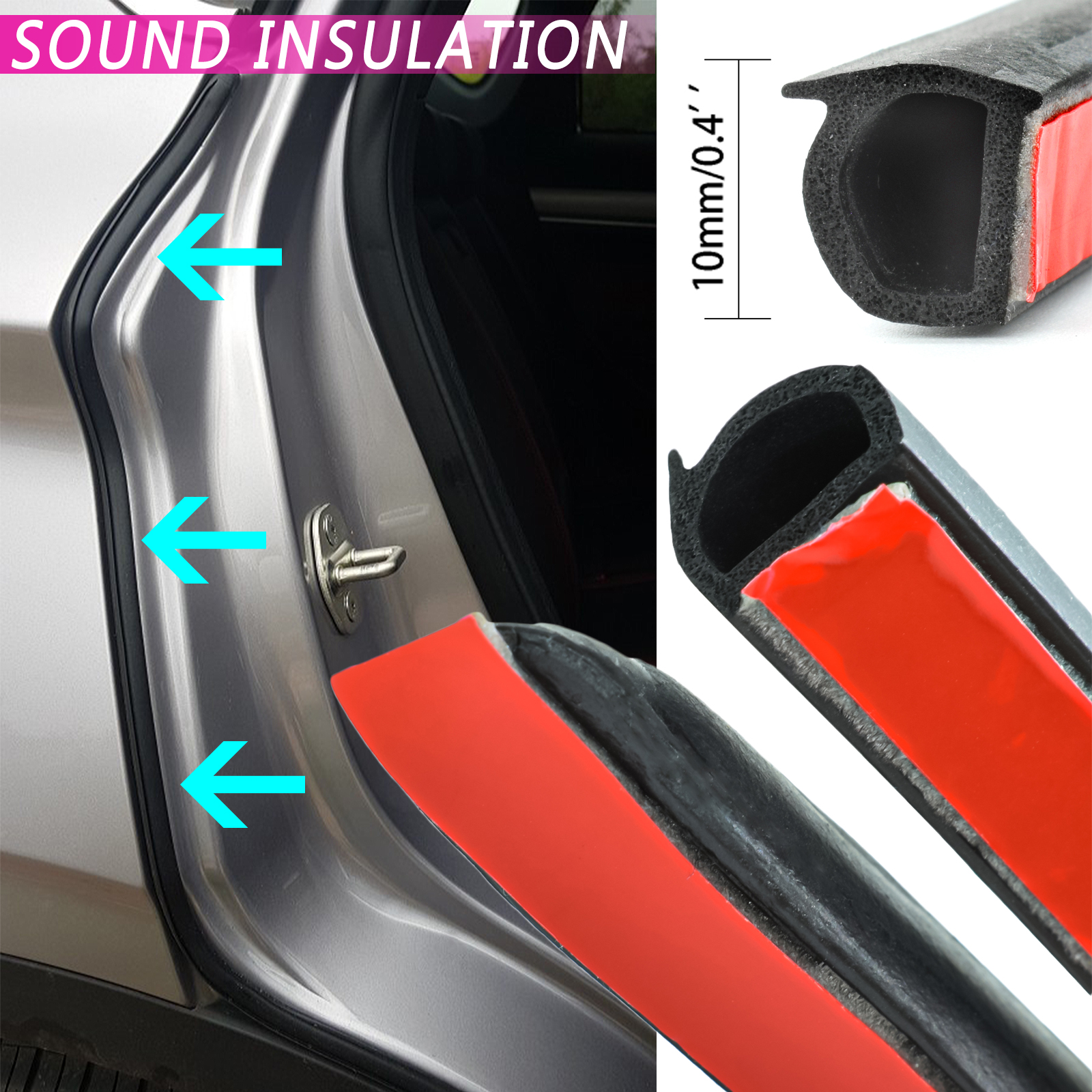 2pc B Pillar Door Rubber Seal Strip Protector Sound Insulation Weather
