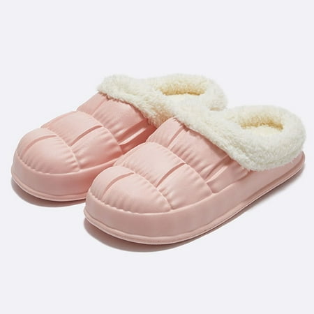 

CoCopeaunt Winter Warm House Slippers Woman Waterproof Non Slip Faux Fur Slides for Women Fashion eva Soft Sole Cotton Foot Slippers Couple