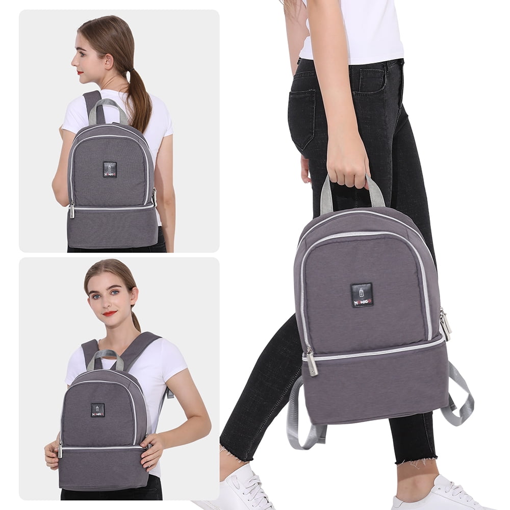 Breast Pump Bag Backpack - Cooler Lunch Bag Double Layer for Mother Large Size Gray
