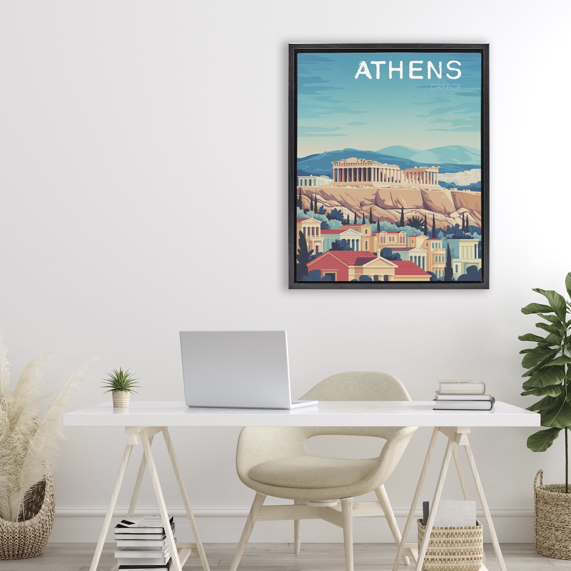 Stupell Industries Athens Topography Cityscape Black Framed Floater Canvas Wall Art, design by Andreas Magnusson