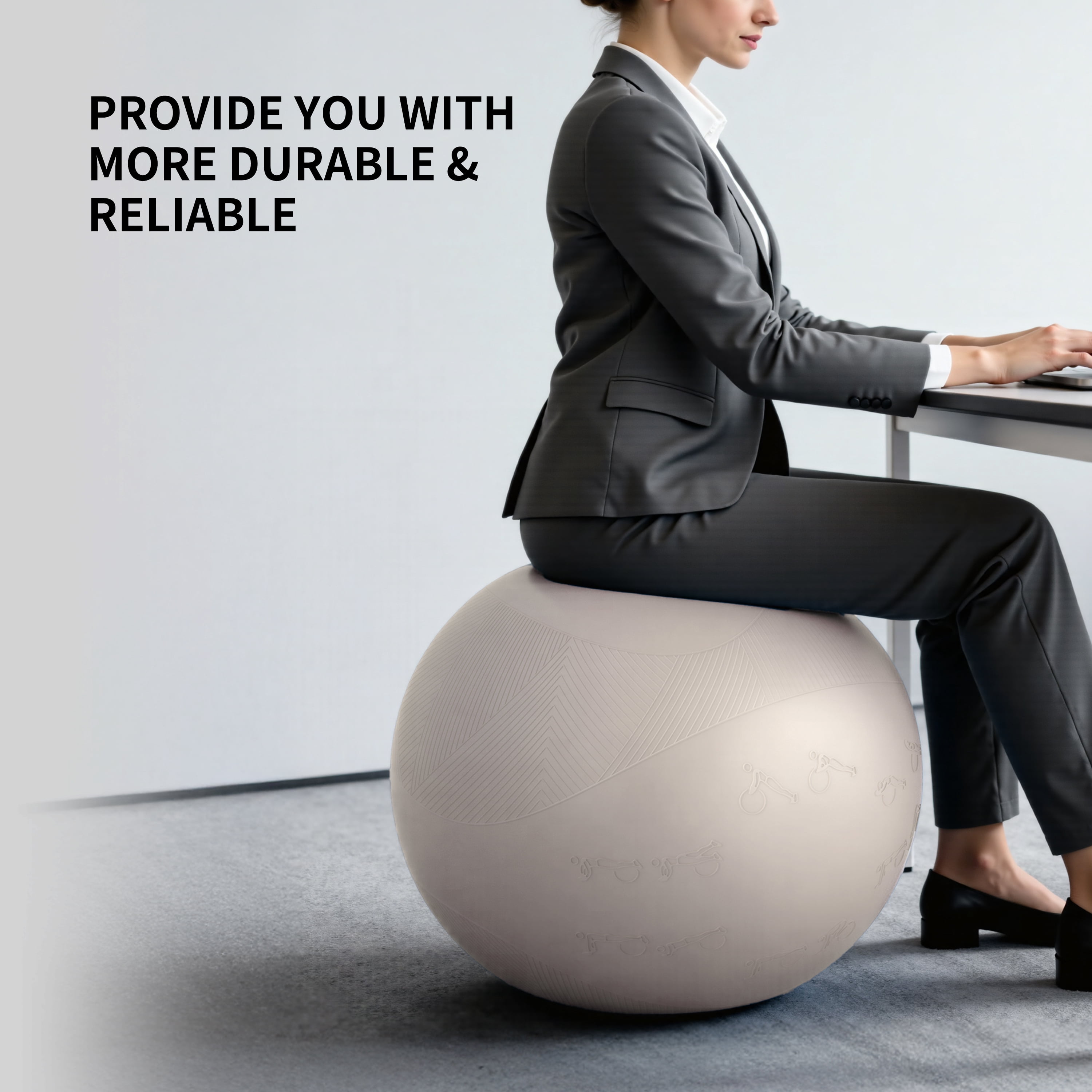 FITMIND Thick Exercise Ball with Embossed Pattern, 25in, Hand Pump, Anti-Burst, Apricot
