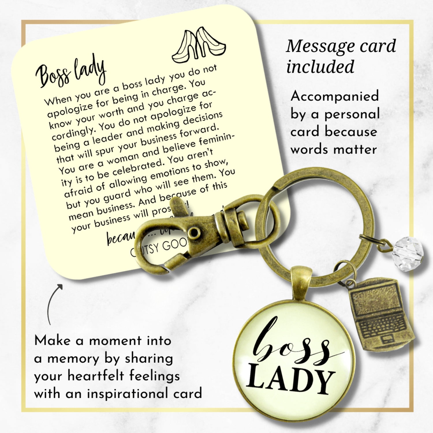 Boss Lady Gutsy Goodness Bronze Keychain Empowered Word Working Female Adult Gift Charm