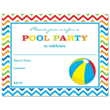 MyExpression Beach Ball Fill-In Invitations, Printed Invitations, 24 Count, Made in the USA