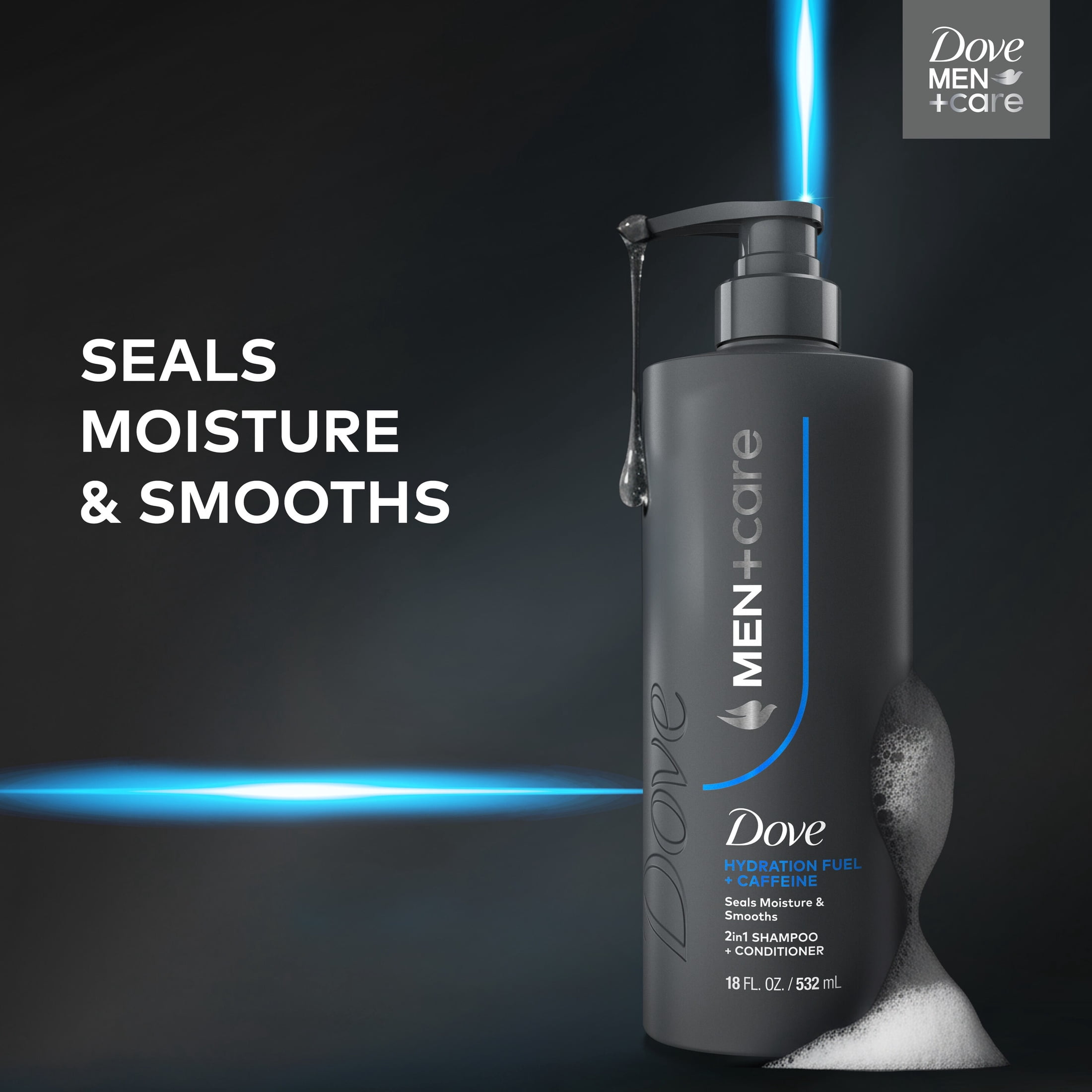 (4 pack) Dove Men+Care Shampoo to Seal Moisture & Smooth Hair, Hydration Fuel with Caffeine, 18 fl oz