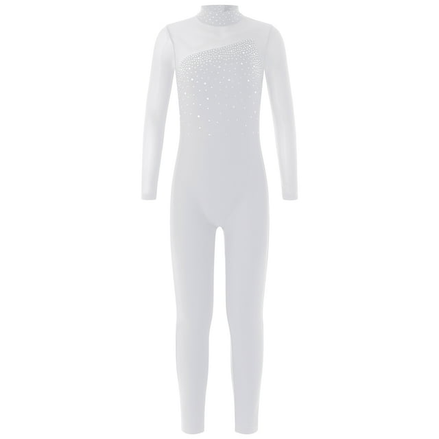 Runhomal Combinaison de Danse Ballet à Manches Longues pour Filles, Blanc 14