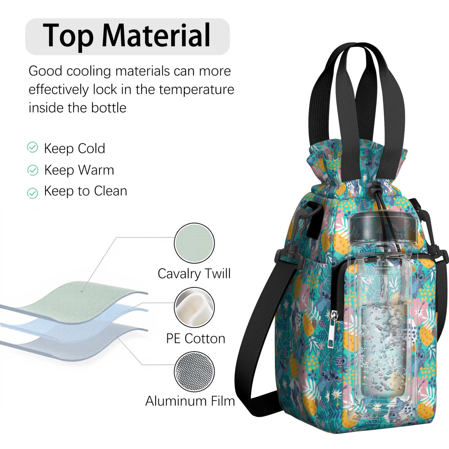 Insulated Cartoon Water Bottle Carrier Bag Sleeve with Strap Crossbody for 20/24/32/40oz Tumbler,Cartoon Movie Water Bottle Holder Sling Bag with Pocket Gifts for Women Men Adults