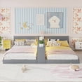 thumbnail image 3 of Mirightone Double Twin Bed Frames with Storage & LED Light, Convertible Double Twin Floor Bed for 2 with Charging Station, Solid Wood Twin Double Bed for Shared Room, Gray, 3 of 8