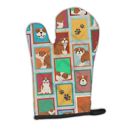 

Lots of Red and White English Bulldog Oven Mitt 8.5 in x 12 in